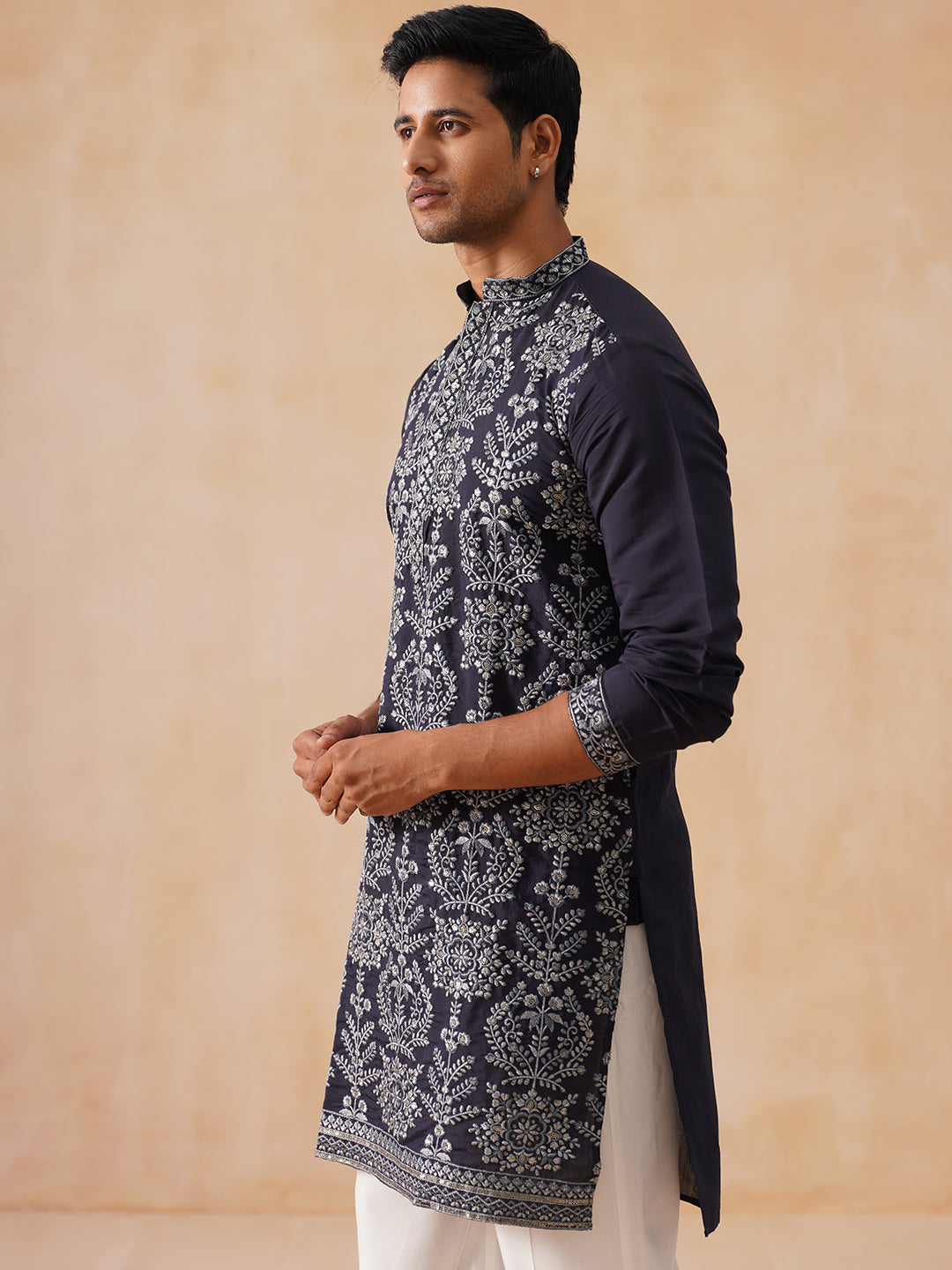 DesiQlo Men Embroidered Kurta Pyjama Set - Blue - JOKP_PJ11-W_5180Navy