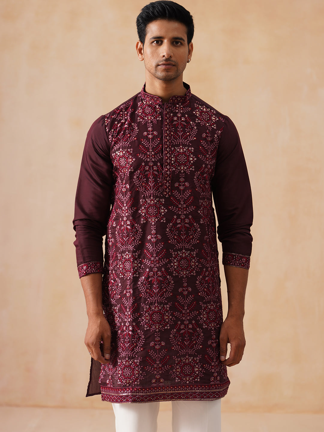 DesiQlo Men Embroidered Kurta Pyjama Set - Purple - JOKP_PJ11-W_5180Pu