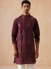 Embroidered Straight Kurta Pyjama Set For Men (JOKP PJ11-W 5180 Purple )