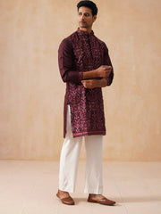 Embroidered Straight Kurta Pyjama Set For Men (JOKP PJ11-W 5180 Purple )