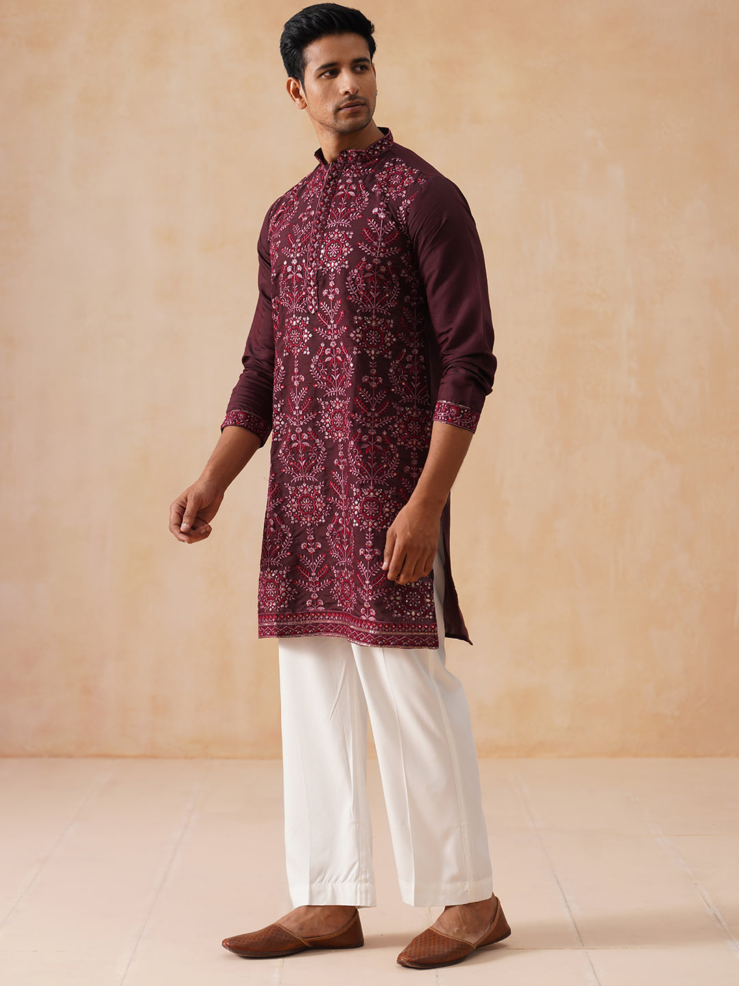 Embroidered Straight Kurta Pyjama Set For Men (JOKP PJ11-W 5180 Purple )