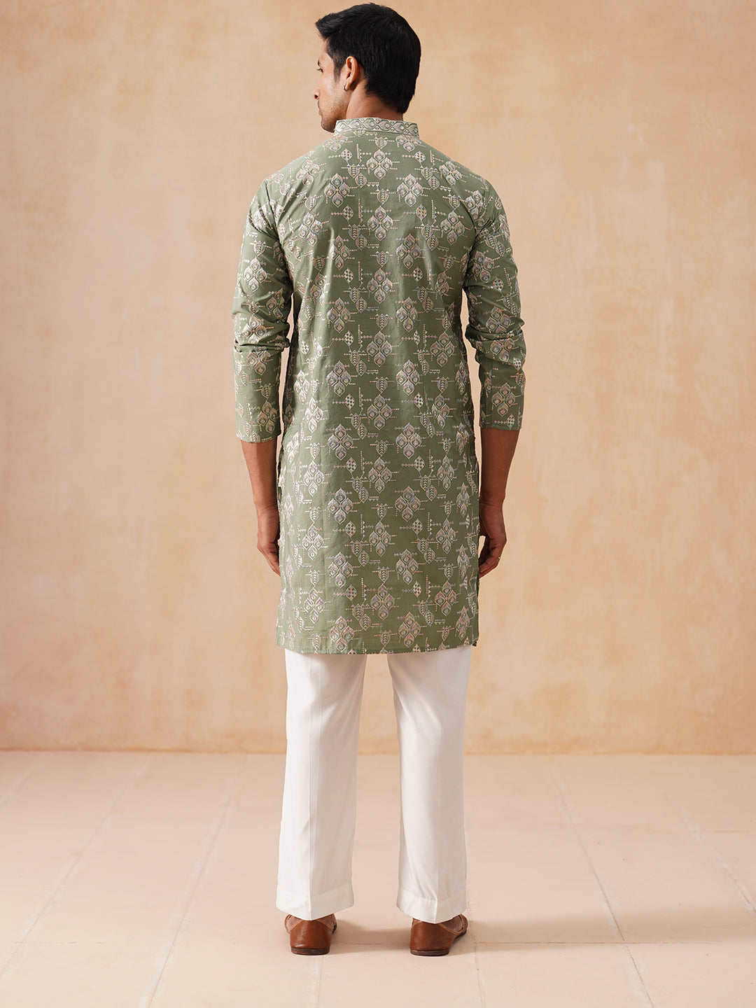 DesiQlo Men Embroidered Kurta Pyjama Set - Green - JOKP_PJ11-W_5229Pis