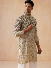 Men's Cream Embroidered Kurta Pyjama Set ( JOKP PJ11-W 5267 PJ11-W 5267Cream )
