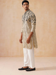 Men's Cream Embroidered Kurta Pyjama Set ( JOKP PJ11-W 5267 PJ11-W 5267Cream )