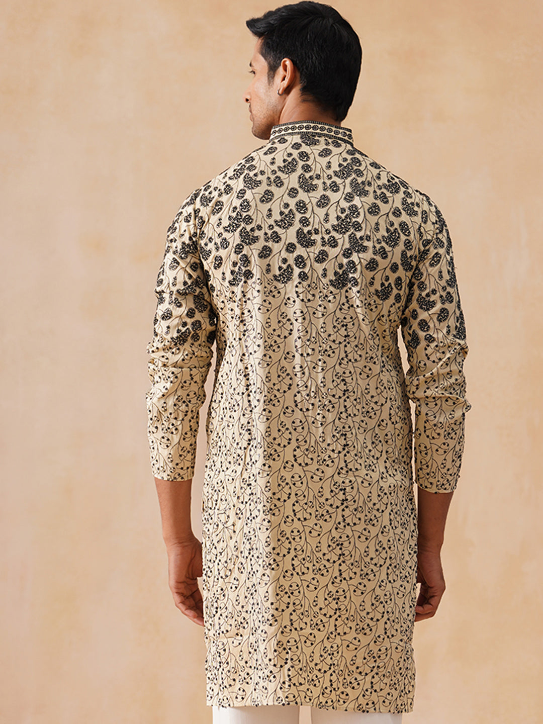 DesiQlo Men Floral Kurta Only - Beige - KO_5267Cream_S