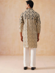 Men's Cream Embroidered Kurta Pyjama Set ( JOKP PJ11-W 5267 PJ11-W 5267Cream )