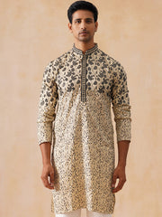 Men's Cream Embroidered Kurta ( KO 5267 Cream ) [FF] [A-1-4]