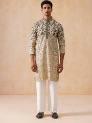 Men's Cream Embroidered Kurta Pyjama Set ( JOKP PJ11-W 5267 PJ11-W 5267Cream )