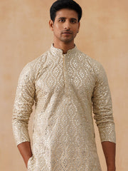 Traditional Mirror Embroidered Kurta Set for Men ( JOKP PJ11-W 5269 PJ11-W 5269Cream )