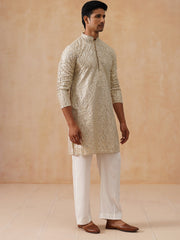 Traditional Mirror Embroidered Kurta Set for Men ( JOKP PJ11-W 5269 PJ11-W 5269Cream )