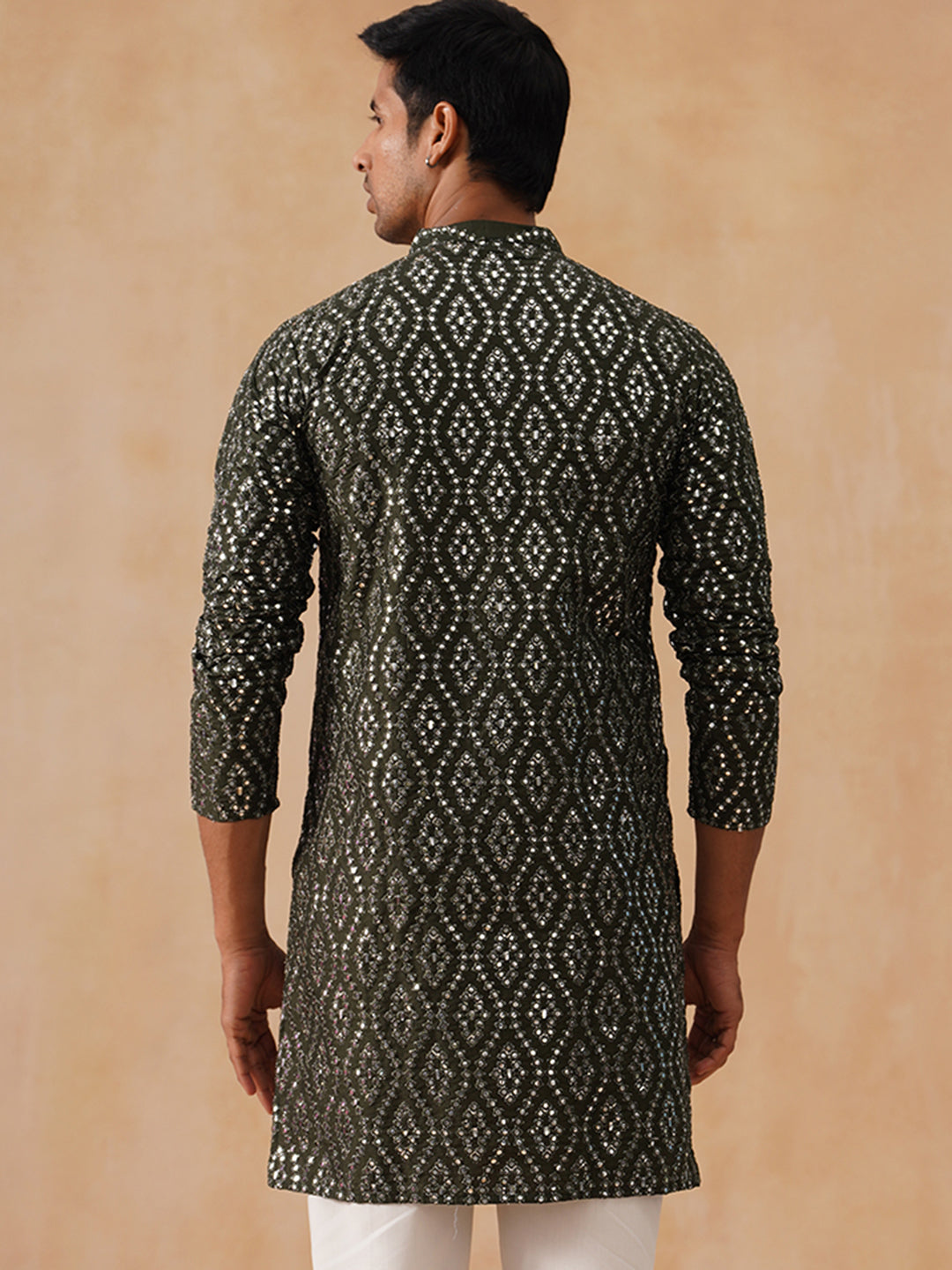 DesiQlo Men Geometric Kurta Only - Green - KO_5269Olive_S