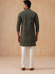 Traditional Mirror Embroidered Kurta Set for Men ( JOKP PJ11-W 5269 PJ11-W 5269Olive )