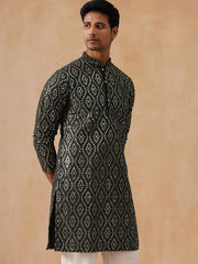 Traditional Mirror Embroidered Kurtas for Men ( KO 5269 Olive ) [FF] [I-1-4]