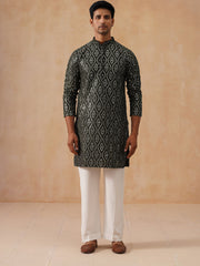 Traditional Mirror Embroidered Kurta Set for Men ( JOKP PJ11-W 5269 PJ11-W 5269Olive )