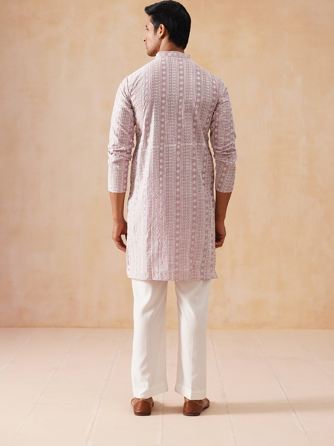 DesiQlo Men Embroidered Kurta Pyjama Set - Pink - JOKP_PJ11-W_5280Mage