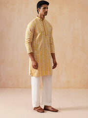 Sunshine Mustard Kurta Set with White Thread Embroidery ( JOKP PJ11-W 5280 PJ11-W 5280Mustard )