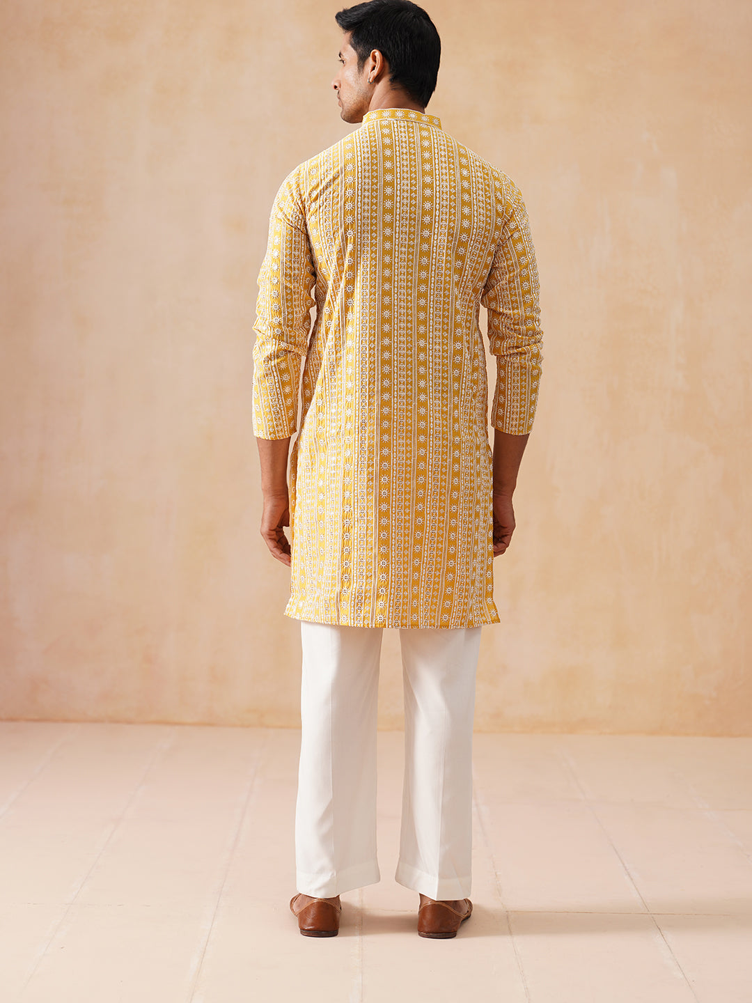 DesiQlo Men Embroidered Kurta Pyjama Set - Yellow - JOKP_PJ11-W_5280Mu