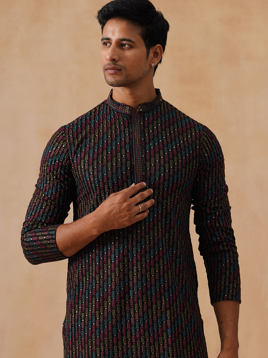 Multicolor Embroidered Viscose Rayon Kurta ( KO 5282 Black ) [FF] [P-19]