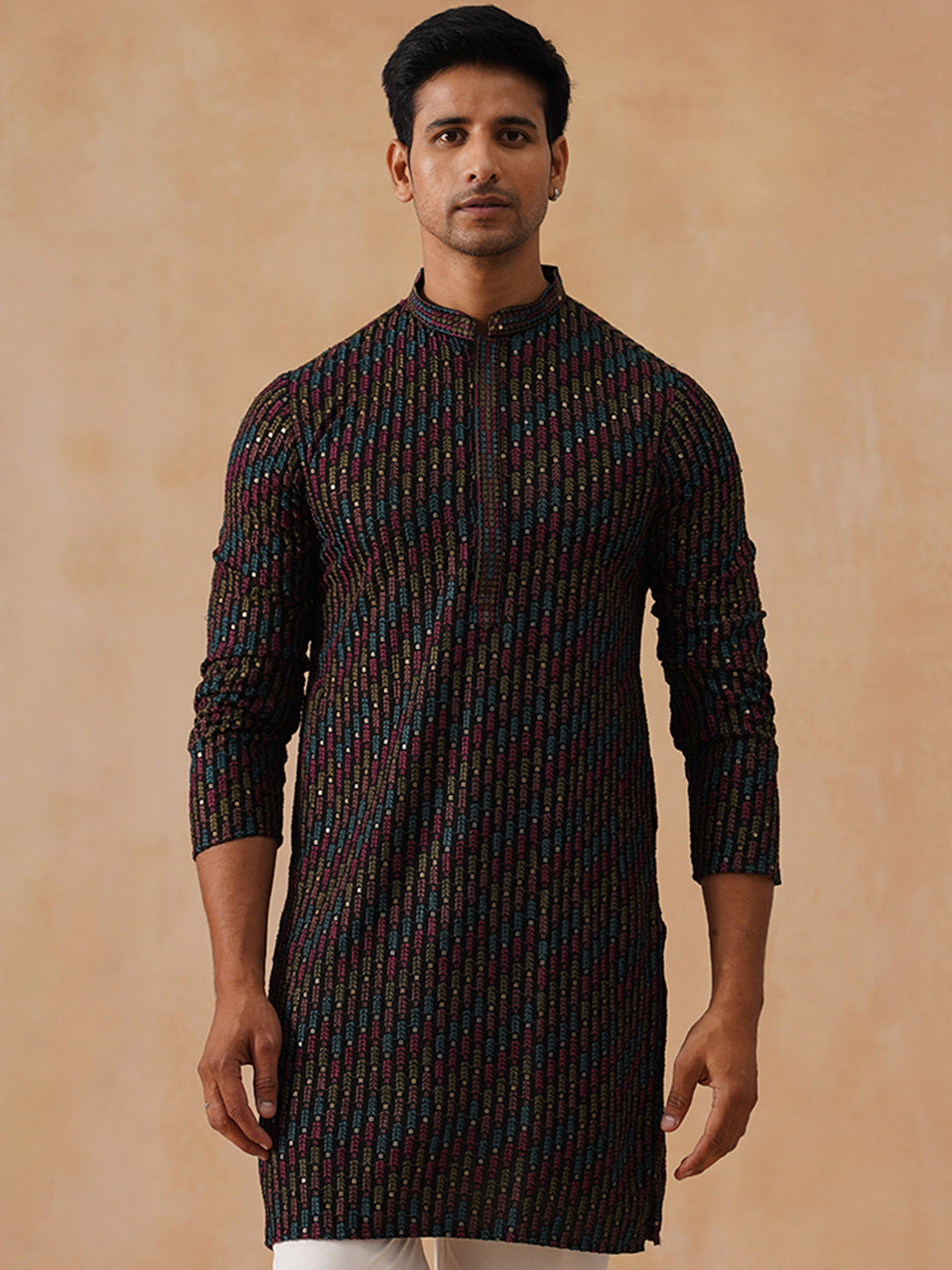DesiQlo Men Floral Kurta Only - Black - KO_5282Black_S