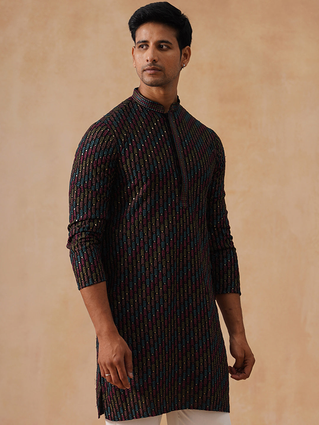 DesiQlo Men Floral Kurta Only - Black - KO_5282Black_S