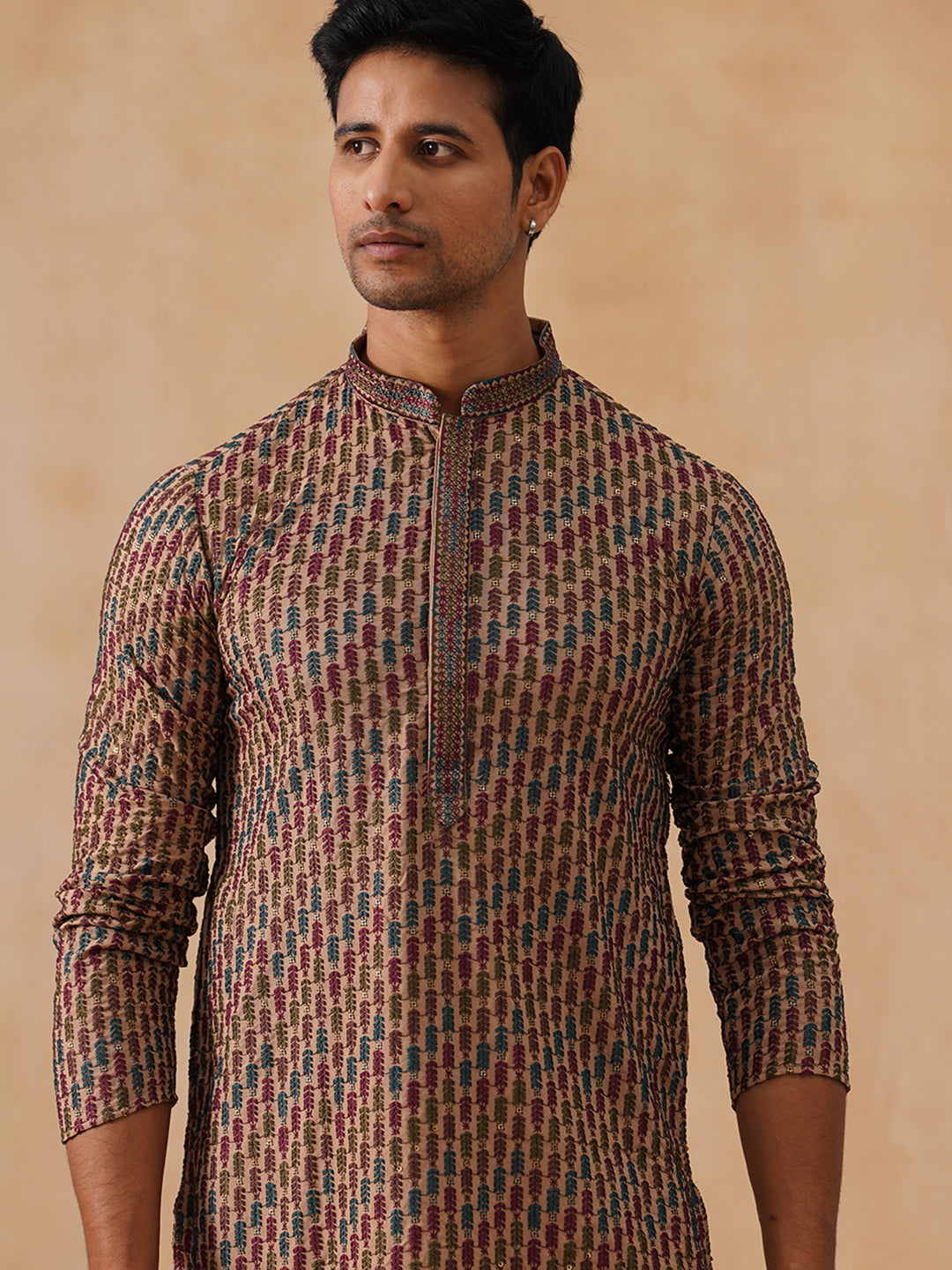 DesiQlo Men Floral Kurta Only - Brown - KO_5282Brown_S