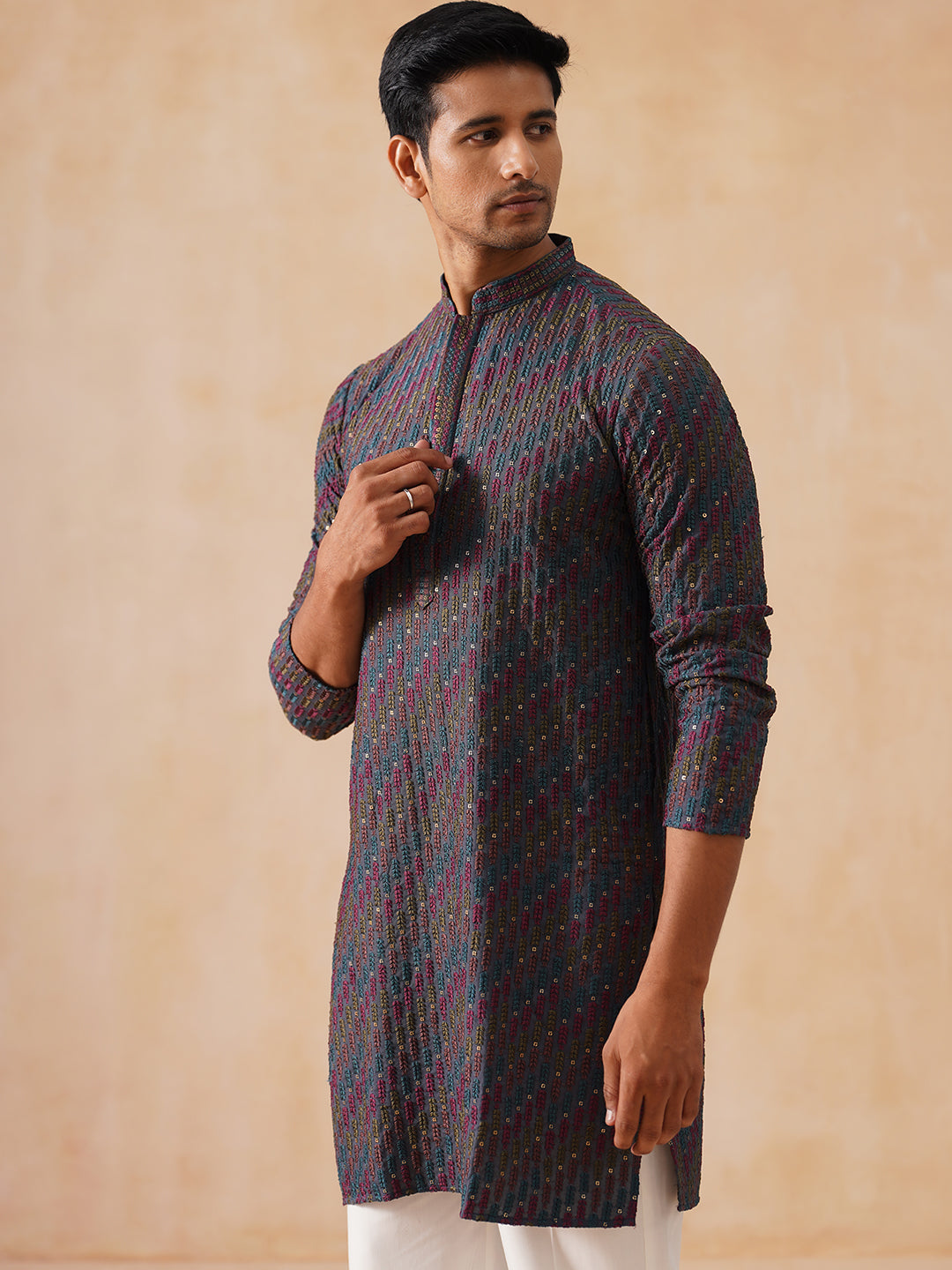 DesiQlo Men Embroidered Kurta Pyjama Set - Grey - JOKP_PJ11-W_5282Char