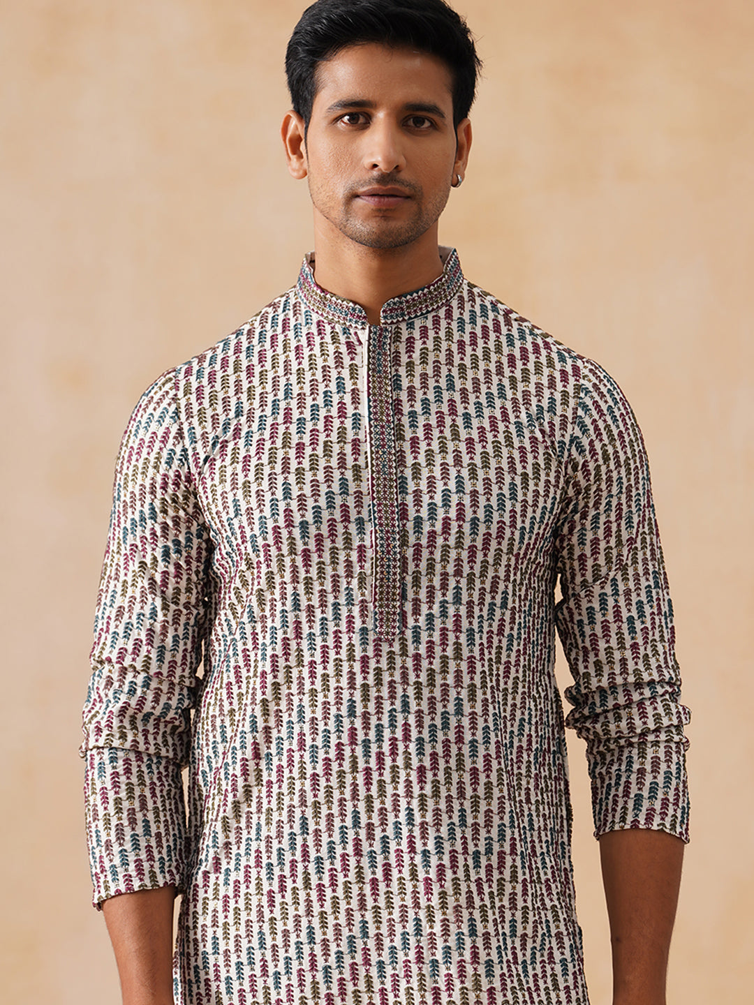 DesiQlo Men Floral Kurta Only - White - KO_5282White_S