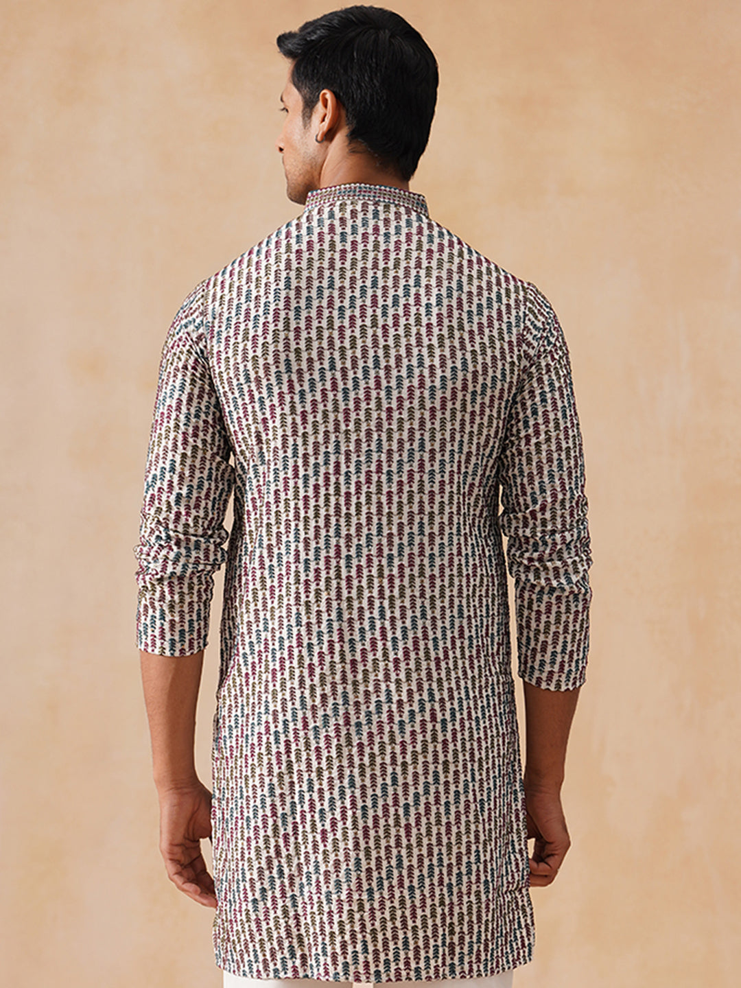 DesiQlo Men Floral Kurta Only - White - KO_5282White_S