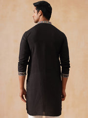 Silk Blend Kurta with Multicolor Embroidery ( KO 5283 Black ) [FF] [A-11]