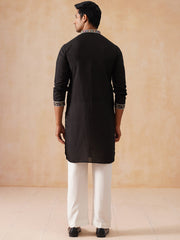 Silk Blend Kurta Set with Multicolor Embroidery (JOKP PJ11-W 5283 Black )