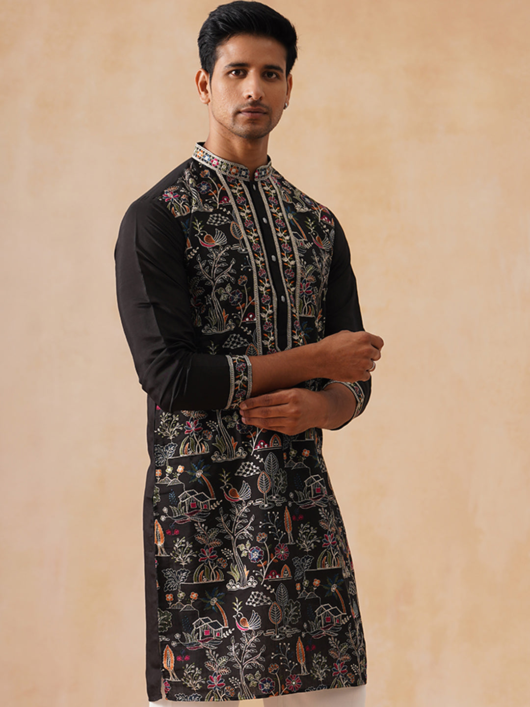 DesiQlo Men Floral Kurta Only - Black - KO_5283Black_S