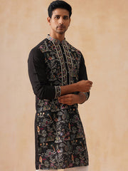 Silk Blend Kurta with Multicolor Embroidery ( KO 5283 Black ) [FF] [A-11]