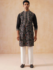 Silk Blend Kurta Set with Multicolor Embroidery (JOKP PJ11-W 5283 Black )