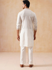 Silk Blend Kurta Set with Multicolor Embroidery (JOKP PJ11-W 5283 White )