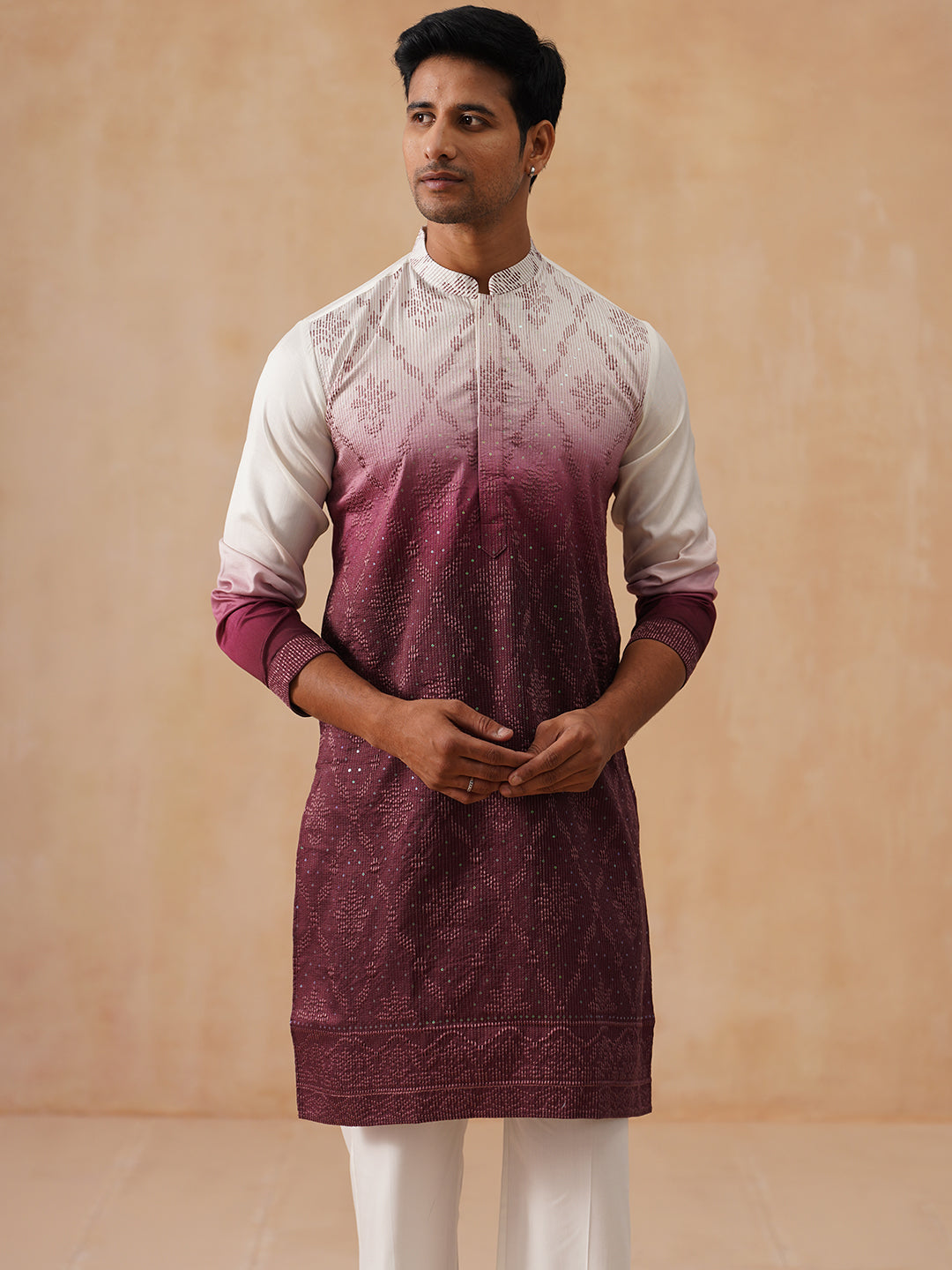 DesiQlo Men Floral Kurta Only - Maroon - KO_5284Maroon_S