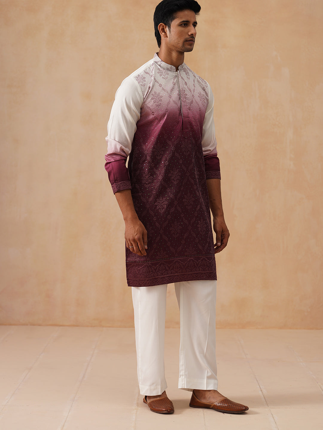 DesiQlo Men Embroidered Kurta Pyjama Set - Maroon - JOKP_PJ11-W_5284Ma