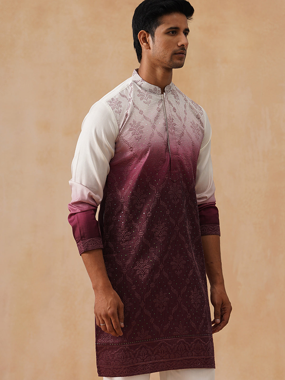 DesiQlo Men Floral Kurta Only - Maroon - KO_5284Maroon_S