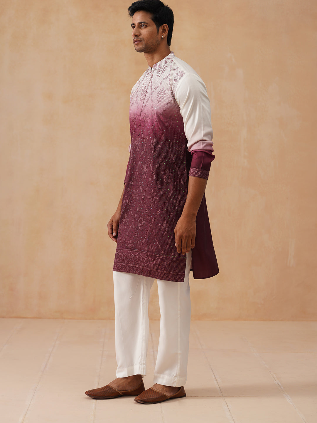 DesiQlo Men Embroidered Kurta Pyjama Set - Maroon - JOKP_PJ11-W_5284Ma