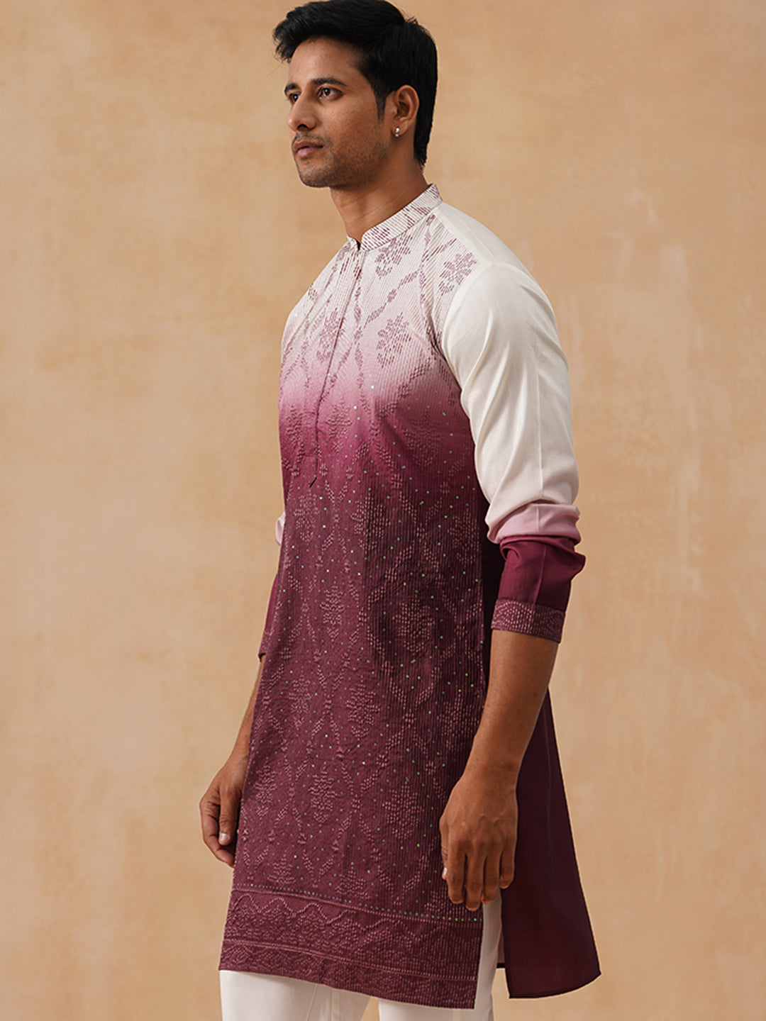 DesiQlo Men Floral Kurta Only - Maroon - KO_5284Maroon_S