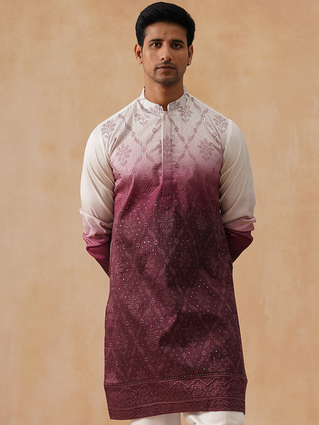 DesiQlo Men Floral Kurta Only - Maroon - KO_5284Maroon_S