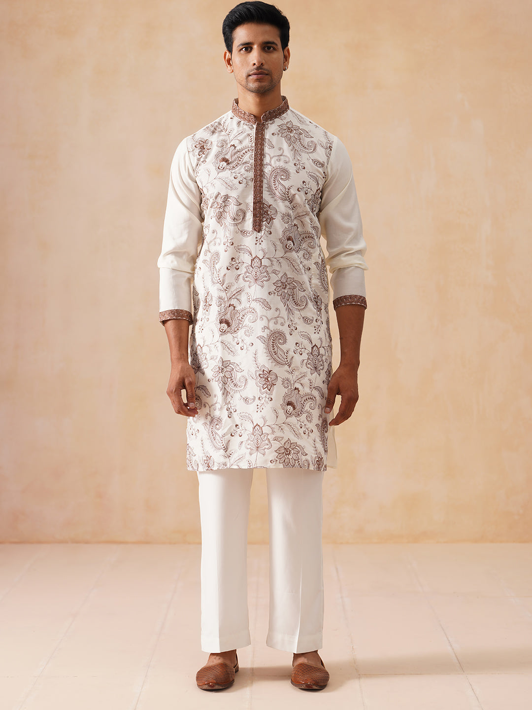 DesiQlo Men Embroidered Kurta Pyjama Set - White - JOKP_PJ11-W_5285Whi