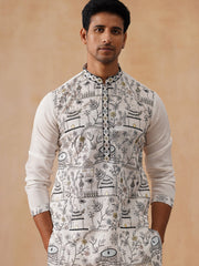 Silk Blend Embroidered Kurtas ( KO 5288 White ) [FF] [I-1]
