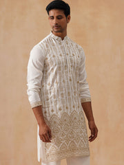 Embroidered Silk Blend Kurtas ( KO 5289 White ) [FF] [C-3]