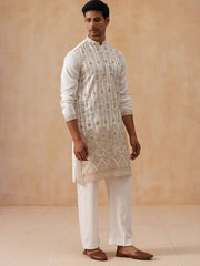 Embroidered Silk Blend Kurta Pyjama Set (JOKP PJ11-W 5289 White )
