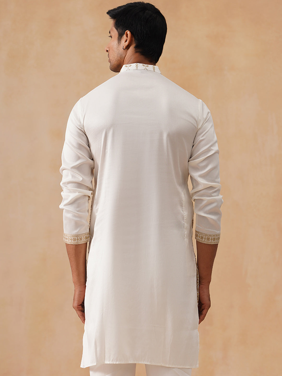 DesiQlo Men Floral Kurta Only - White - KO_5289White_S