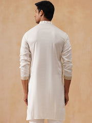 Embroidered Silk Blend Kurtas ( KO 5289 White ) [FF] [C-3]