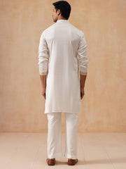 Embroidered Silk Blend Kurta Pyjama Set (JOKP PJ11-W 5289 White )