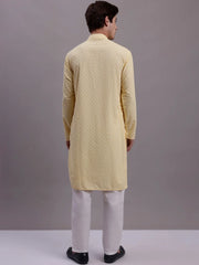 Men's Yellow Chikankari Limit Embroidered and Sequence Kurta with Pyjama.
