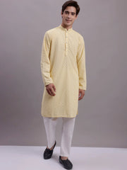 Men's Yellow Chikankari Limit Embroidered and Sequence Kurta with Pyjama.