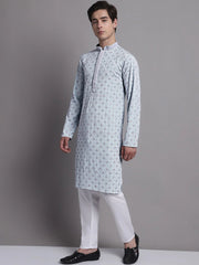 Men's Blue Chikankari Embroidered and Sequence Kurta with Pyjama.